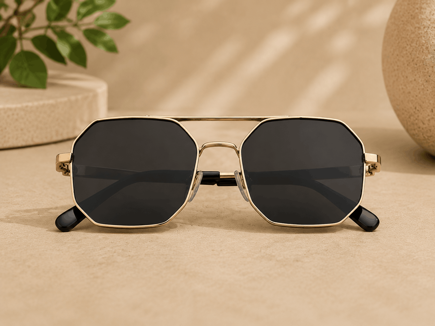 Luxury Gold Frame Hexagonal Sunglasses